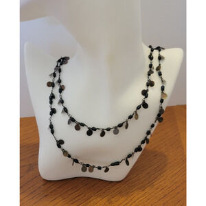 Vintage Estate Gothic Punk Station Necklace Black Beaded Metal Disc Jewelry